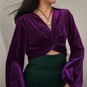 Zara Deep Purple Velvet Blouse